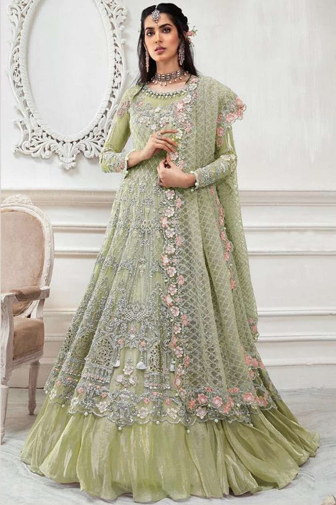 Wedding Wear Green Anarkali Suits Online - Shopkund