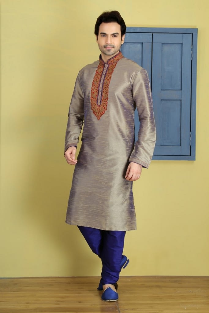 2Ton Tusser Dupion Art Silk Ethnic Wear Readymade Kurta Payjama for Diwali - Shopkund